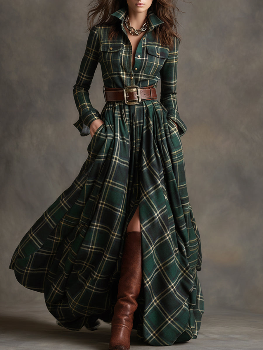 Giulietta - Vestido Camisa Maxi a Cuadros con Cintura