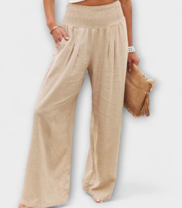 Thearya - Pantalones Anchos de Lino Casual