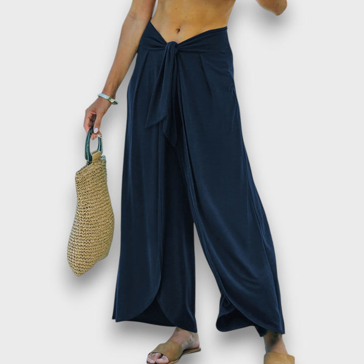 Narella – Pantalones de verano con efecto cruzado y cinturilla para anudar