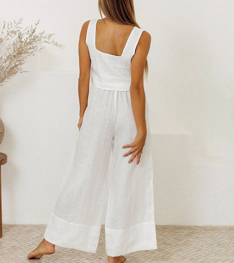 Milena - Conjunto completo de dos piezas con top minimalista y pantalones de pierna ancha