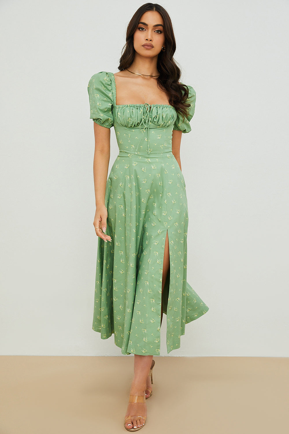 Arianna – Vestido boho con mangas abullonadas