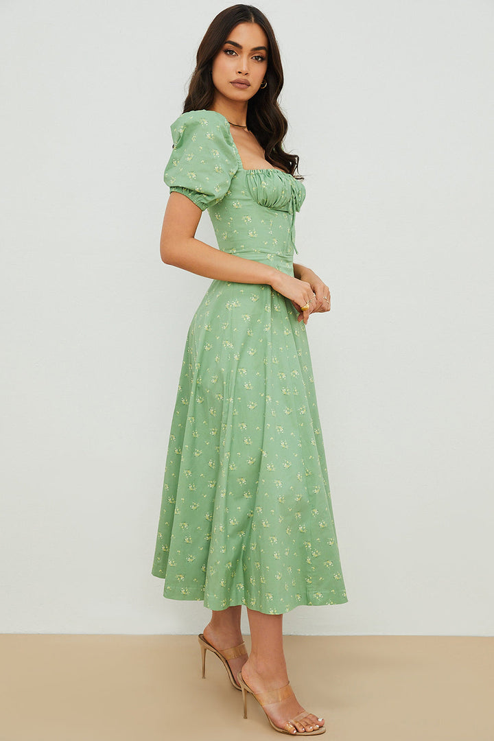 Arianna – Vestido boho con mangas abullonadas