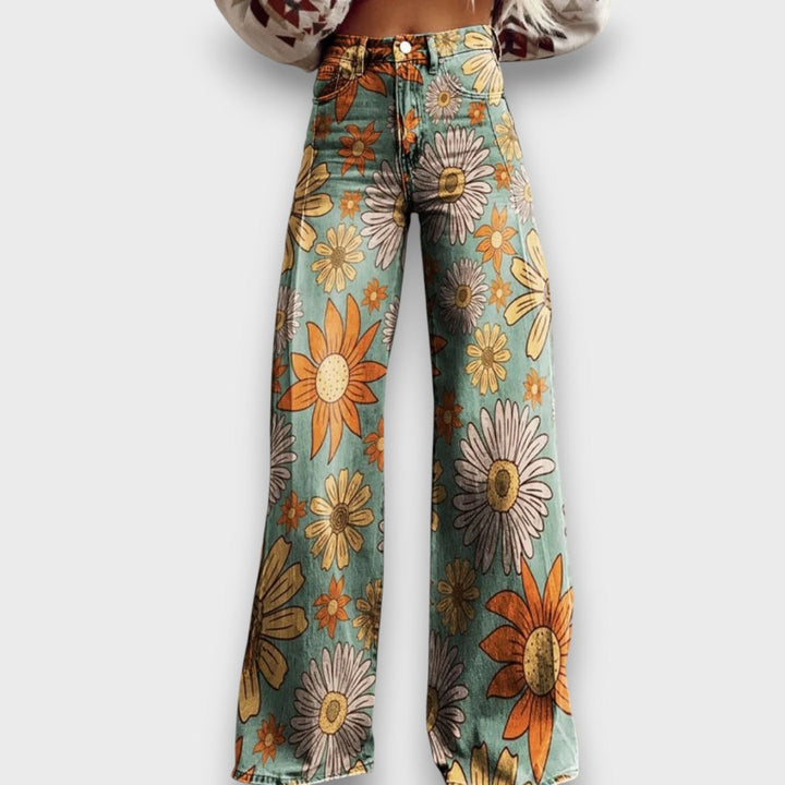 Fiorella – Jeans de pierna ancha con estampado floral retro