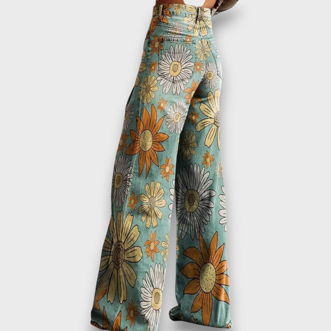 Fiorella – Jeans de pierna ancha con estampado floral retro