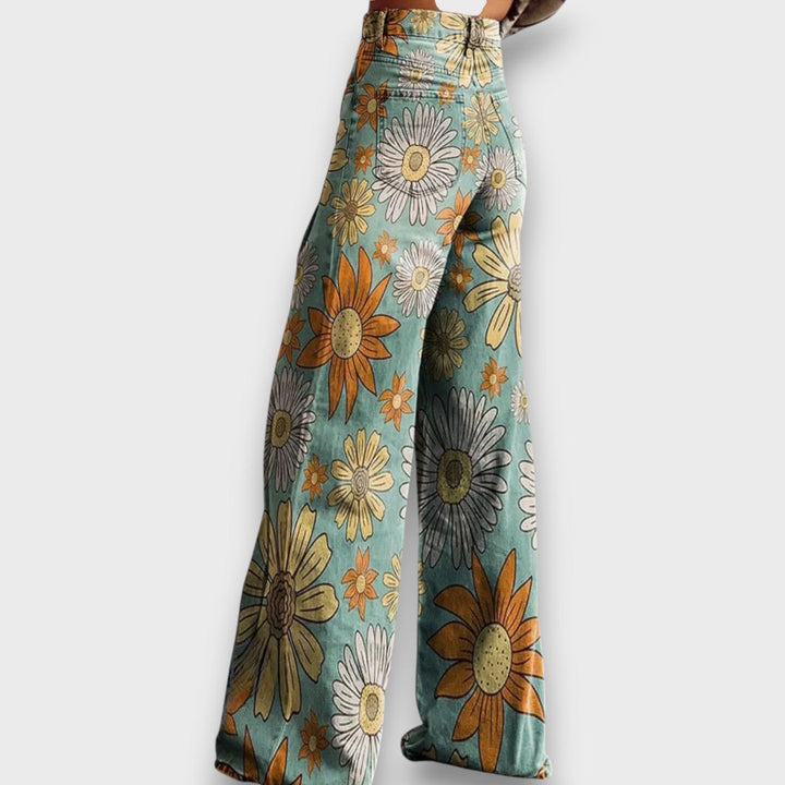 Fiorella – Jeans de pierna ancha con estampado floral retro
