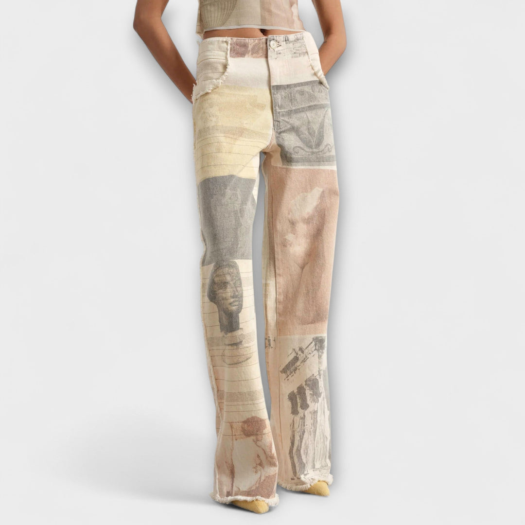 Rhea – Jeans de pierna ancha estampados con un toque vintage
