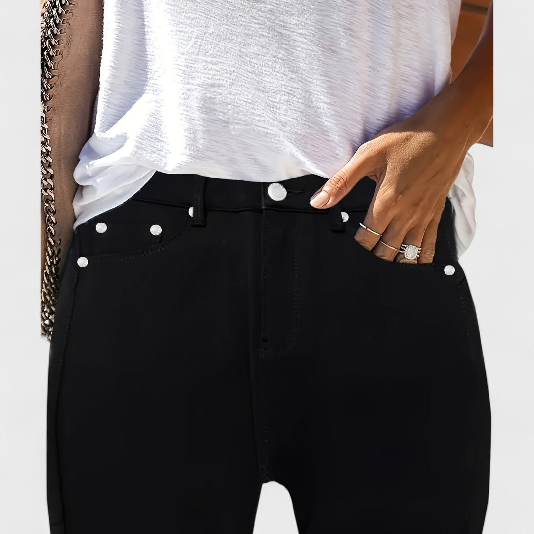 Floriale - Jeans negros de denim de tiro alto para mujer