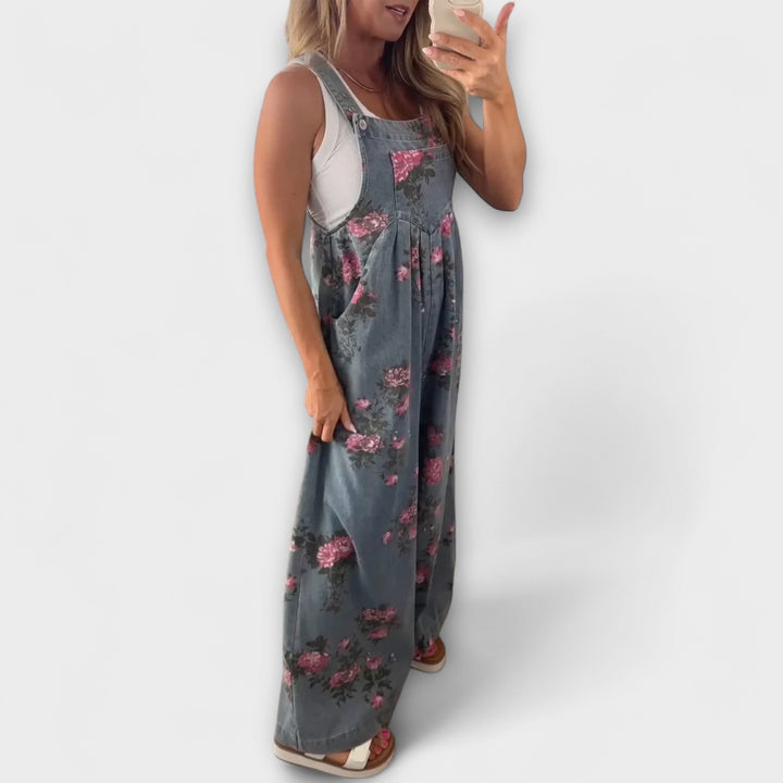 Bethany - Pantalón Salopette de Denim con Motivo Floral