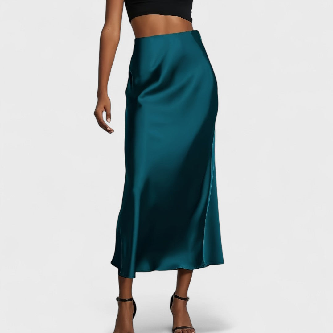 Sasha - Falda Midi de Satén de Cintura Alta para Mujer