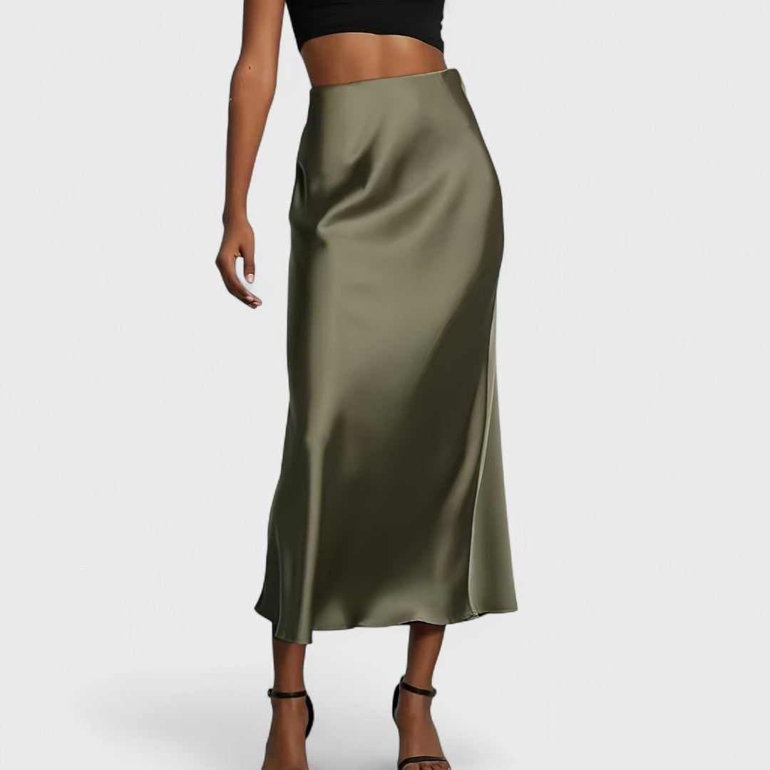 Sasha - Falda Midi de Satén de Cintura Alta para Mujer