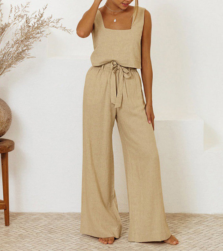 Milena - Conjunto completo de dos piezas con top minimalista y pantalones de pierna ancha