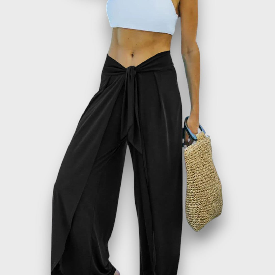 Narella – Pantalones de verano con efecto cruzado y cinturilla para anudar