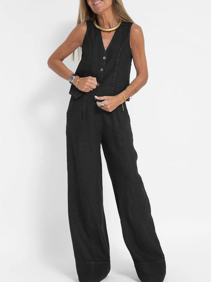 Aira - Conjunto completo de dos piezas con chaleco y pantalones de pierna ancha