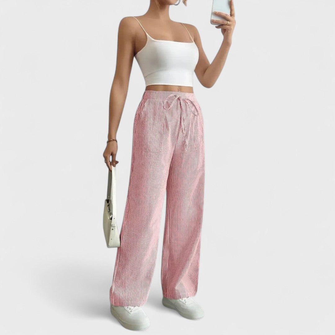 Dominique - Pantalones anchos cómodos con detalles elegantes