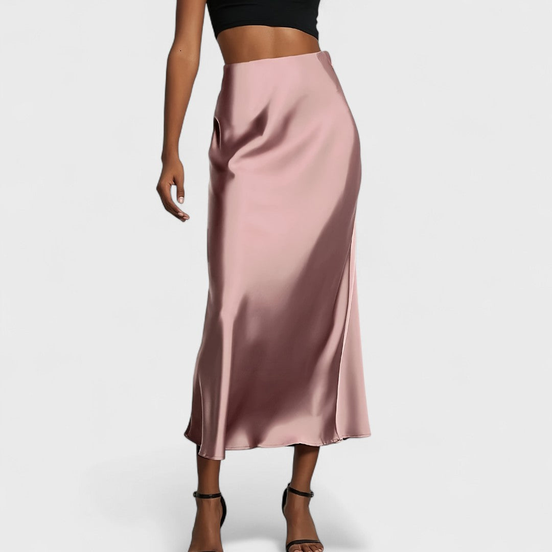 Sasha - Falda Midi de Satén de Cintura Alta para Mujer