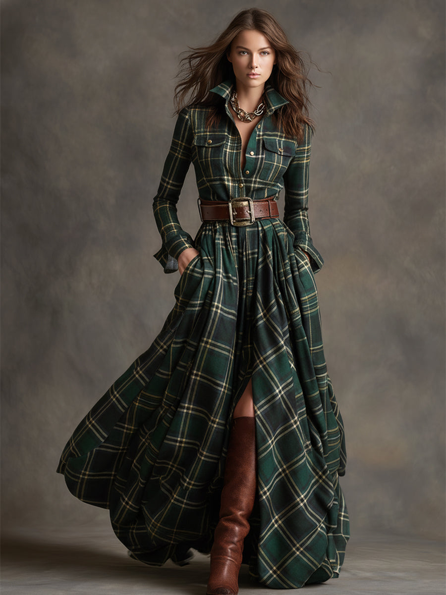 Giulietta - Vestido Camisa Maxi a Cuadros con Cintura