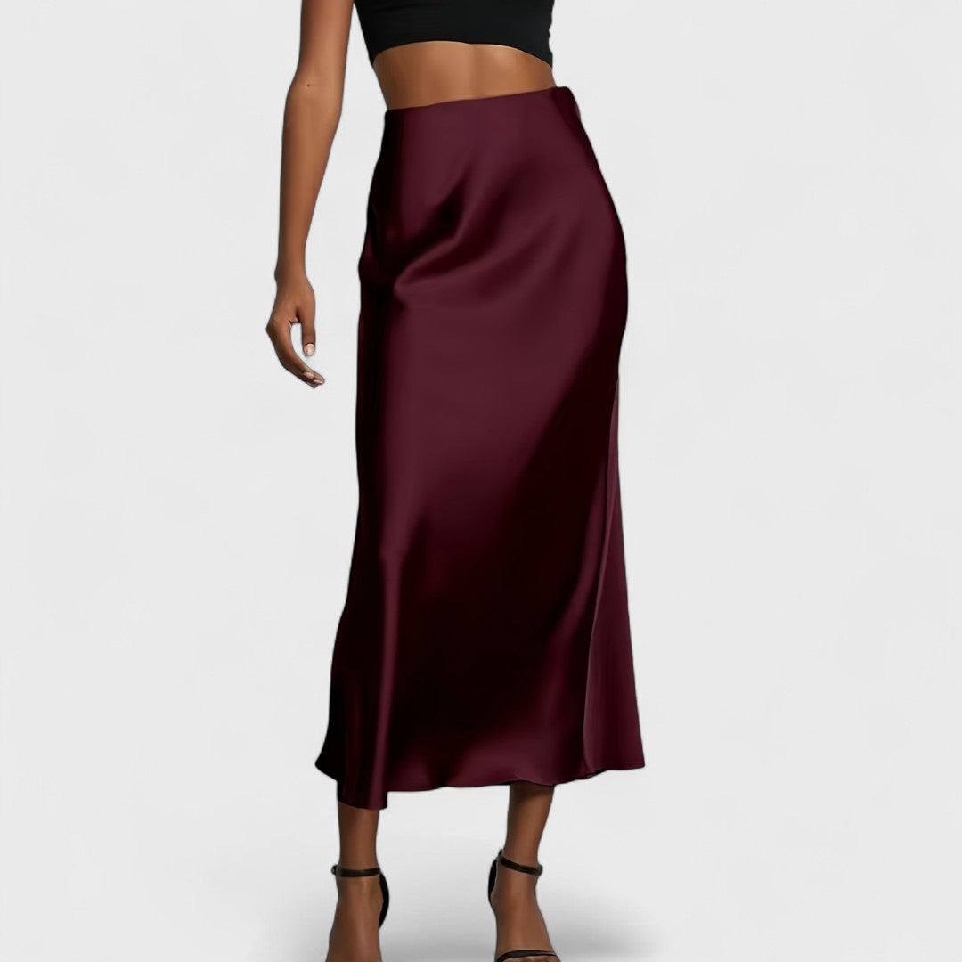 Sasha - Falda Midi de Satén de Cintura Alta para Mujer