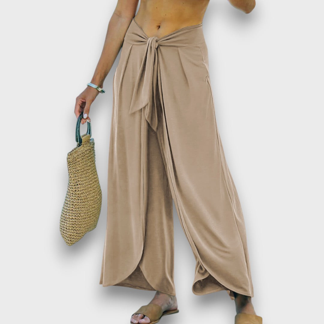 Narella – Pantalones de verano con efecto cruzado y cinturilla para anudar
