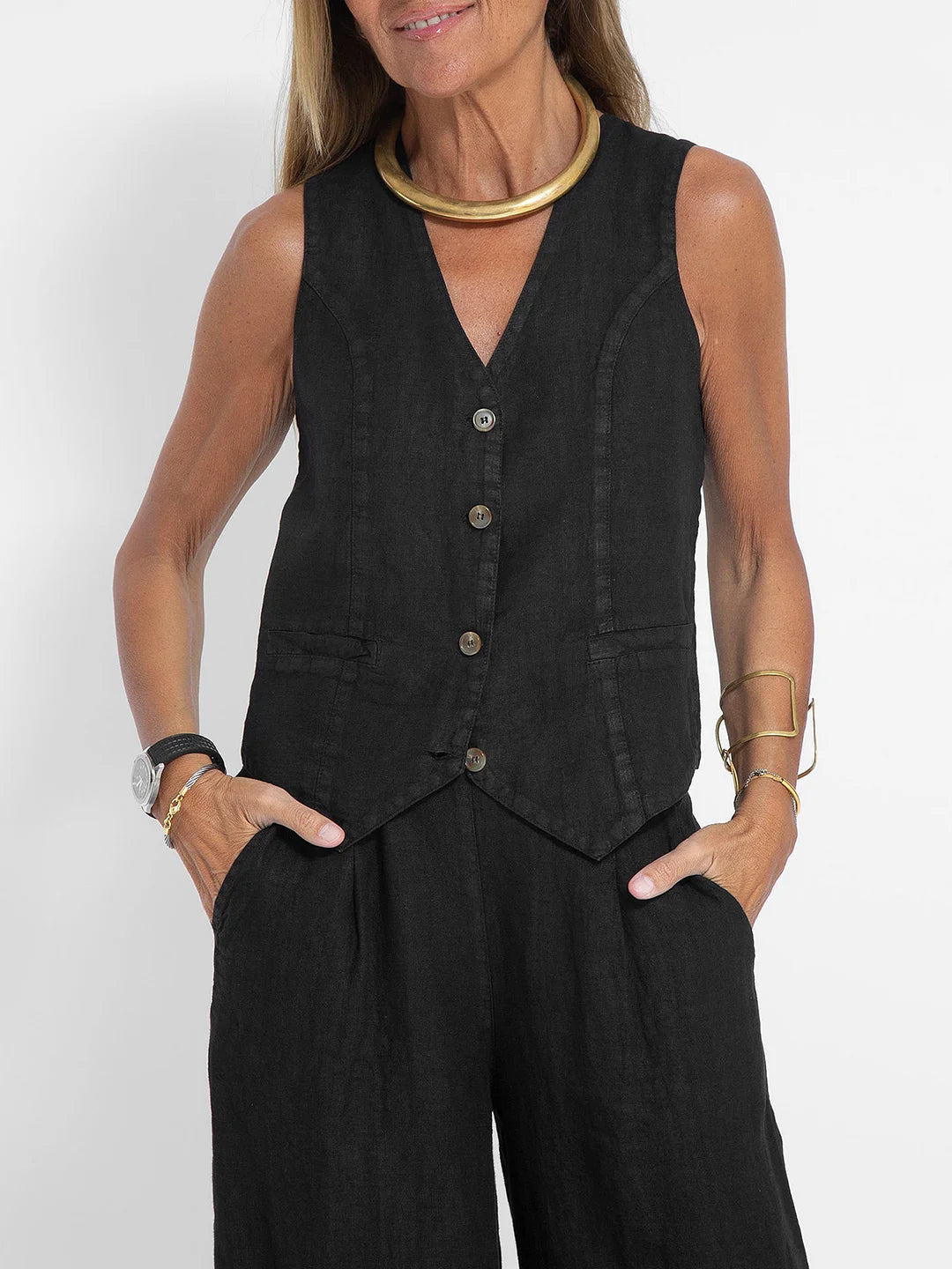 Aira - Conjunto completo de dos piezas con chaleco y pantalones de pierna ancha
