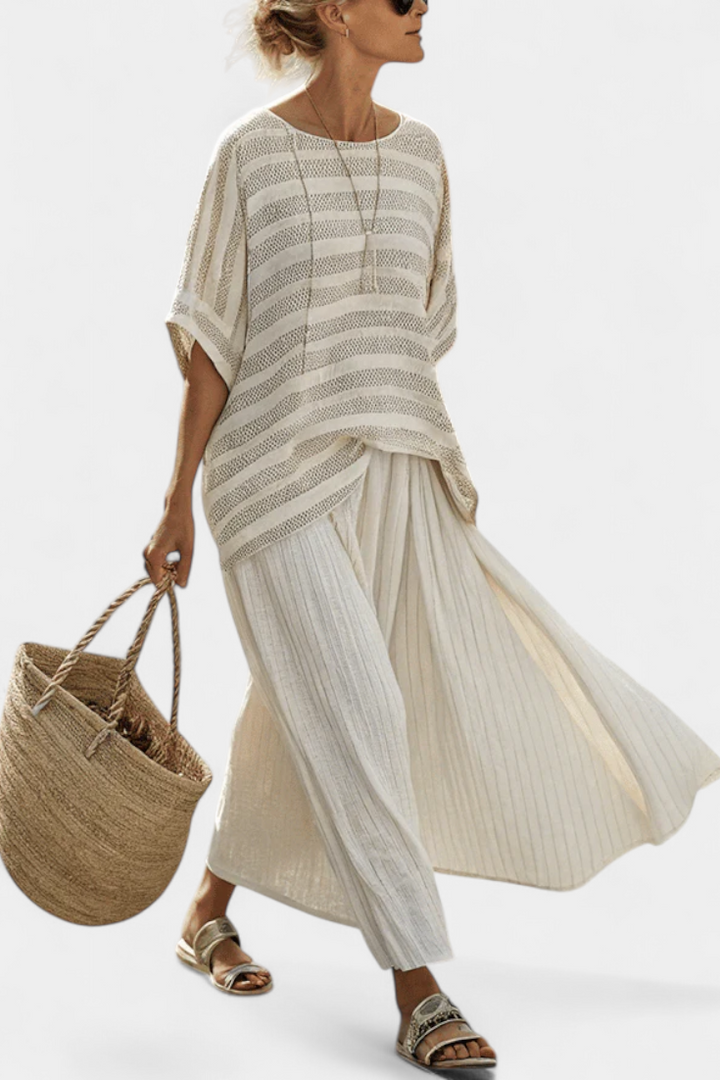 Graziella – top de rayas en bambú natural y pantalones fluidos de lino