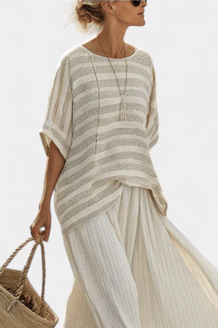 Graziella – top de rayas en bambú natural y pantalones fluidos de lino