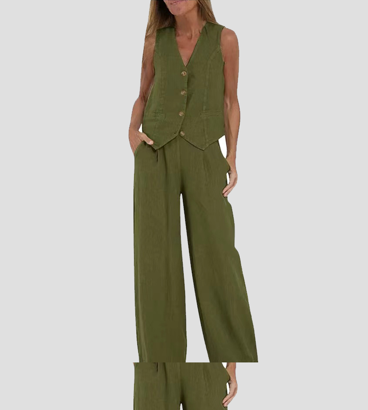 Aira - Conjunto completo de dos piezas con chaleco y pantalones de pierna ancha