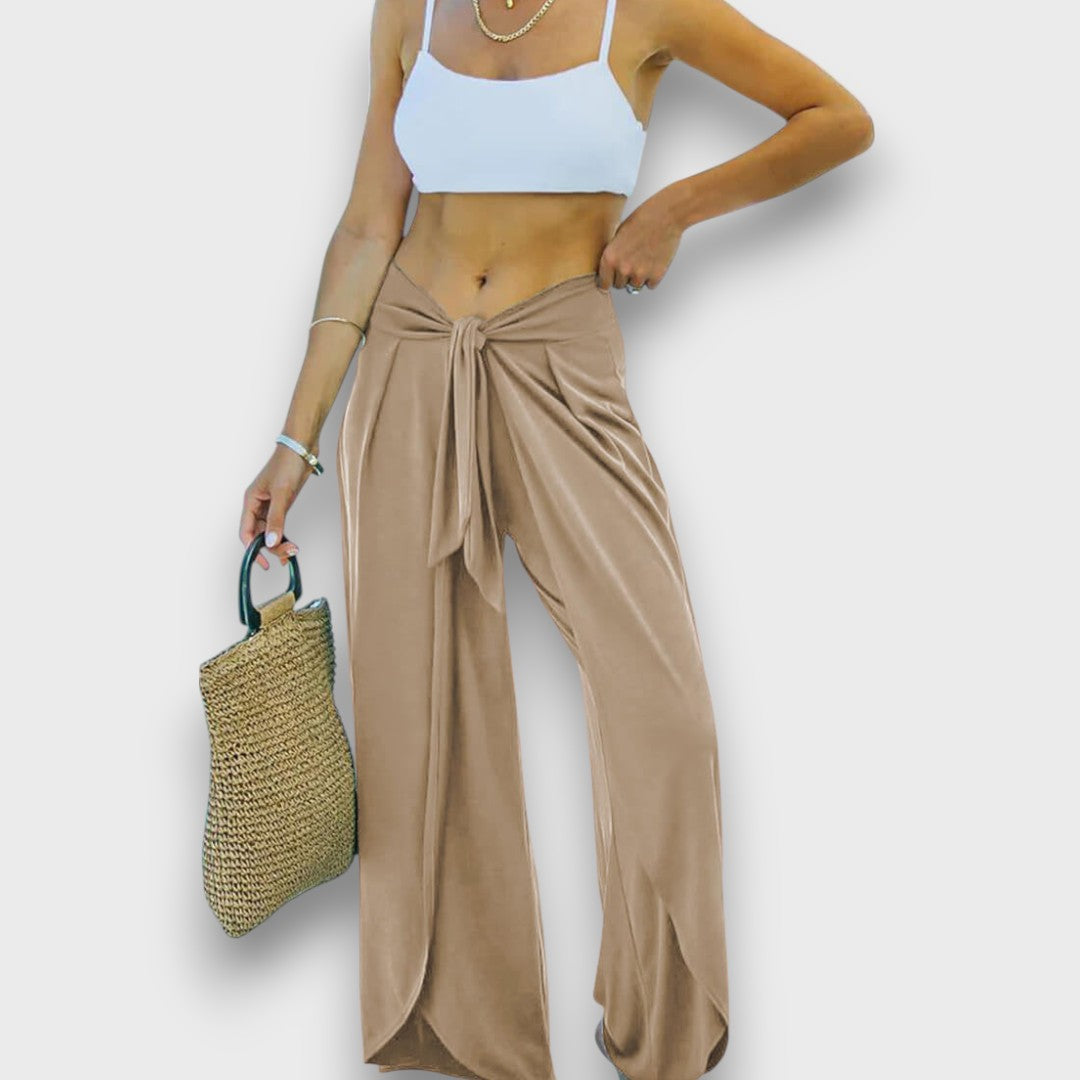 Narella – Pantalones de verano con efecto cruzado y cinturilla para anudar