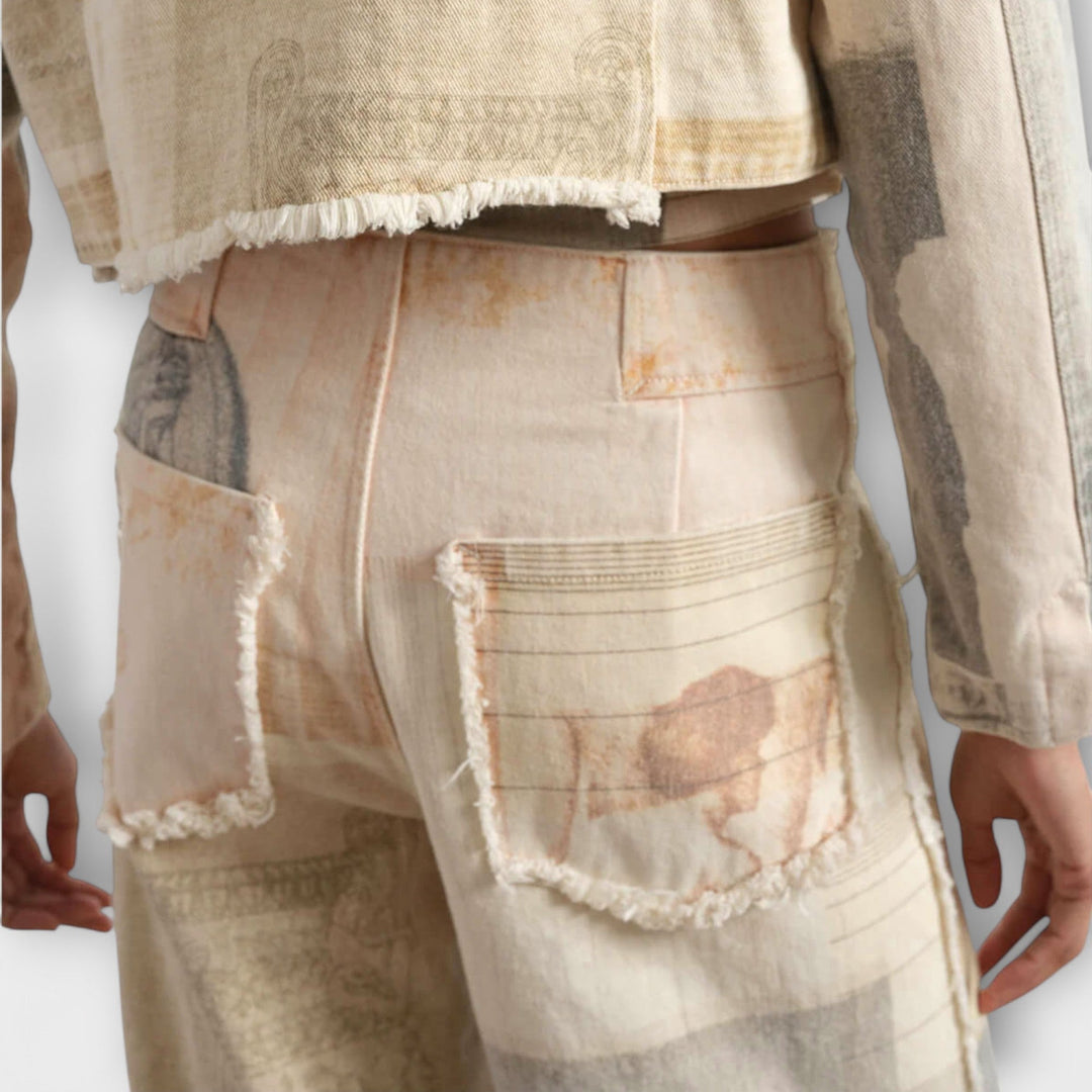 Rhea – Jeans de pierna ancha estampados con un toque vintage