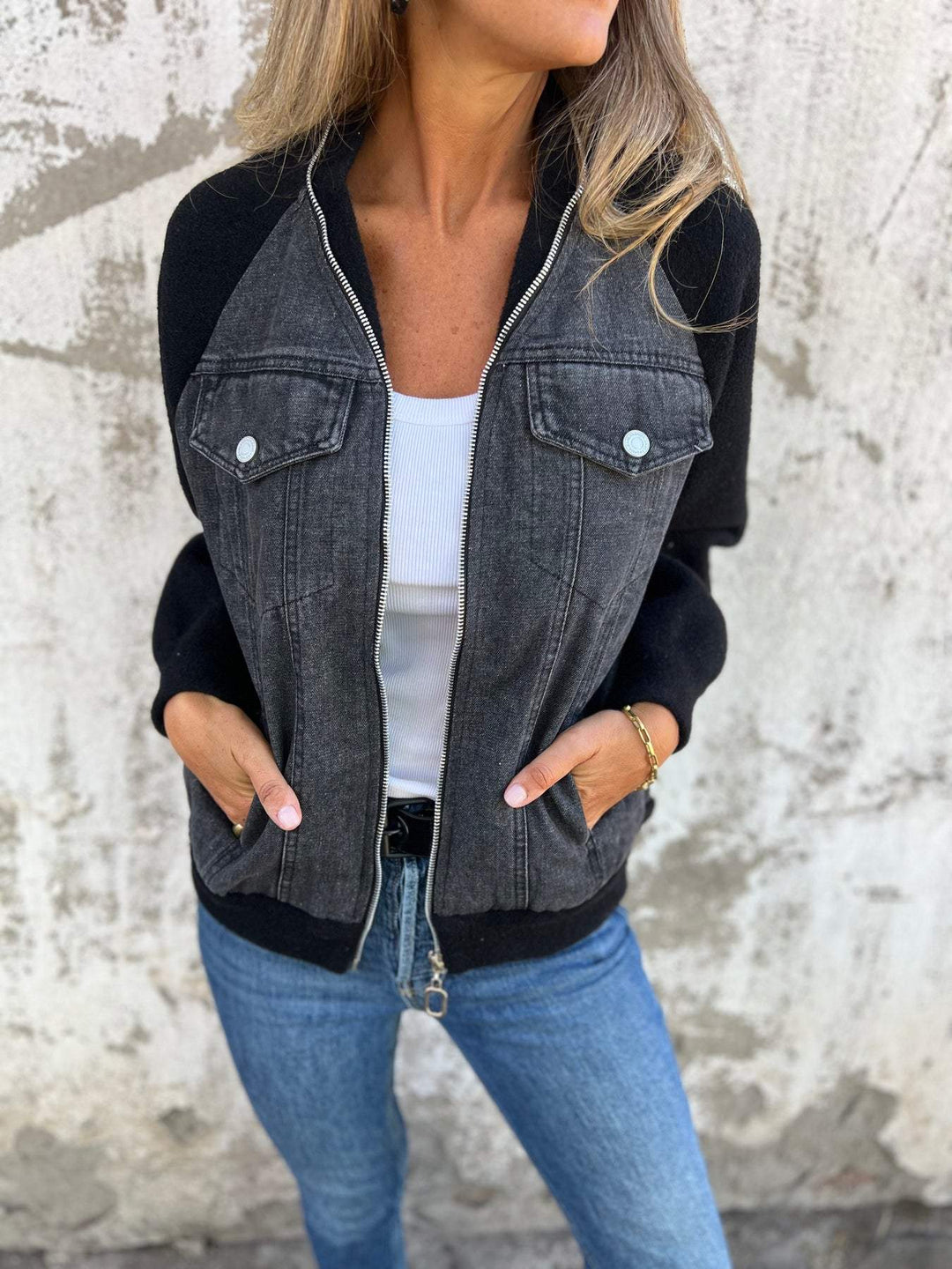 Dorte – Chaqueta casual de denim y punto