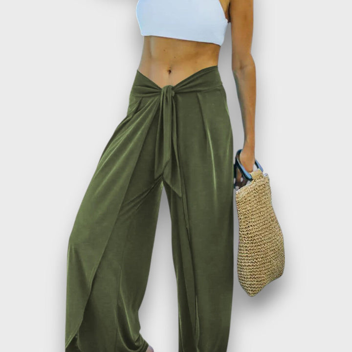 Narella – Pantalones de verano con efecto cruzado y cinturilla para anudar