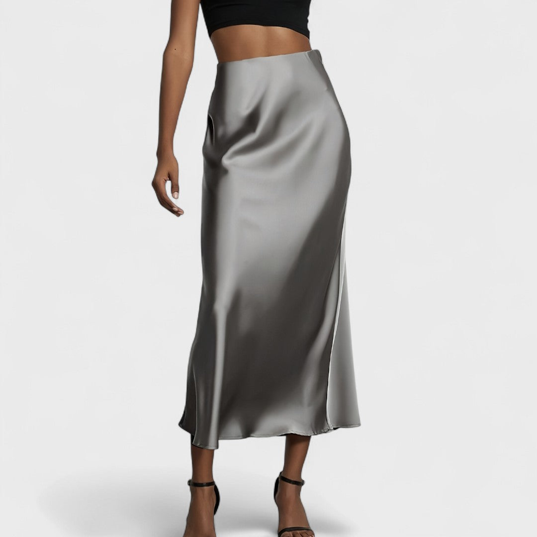 Sasha - Falda Midi de Satén de Cintura Alta para Mujer