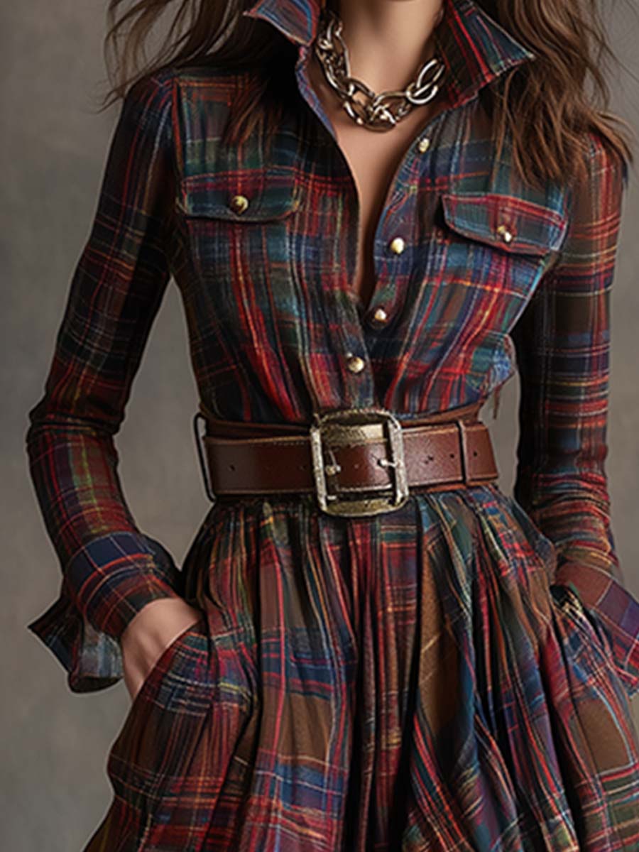 Giulietta - Vestido Camisa Maxi a Cuadros con Cintura