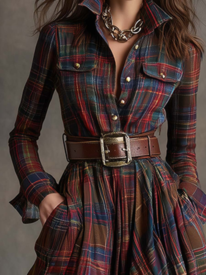 Giulietta - Vestido Camisa Maxi a Cuadros con Cintura