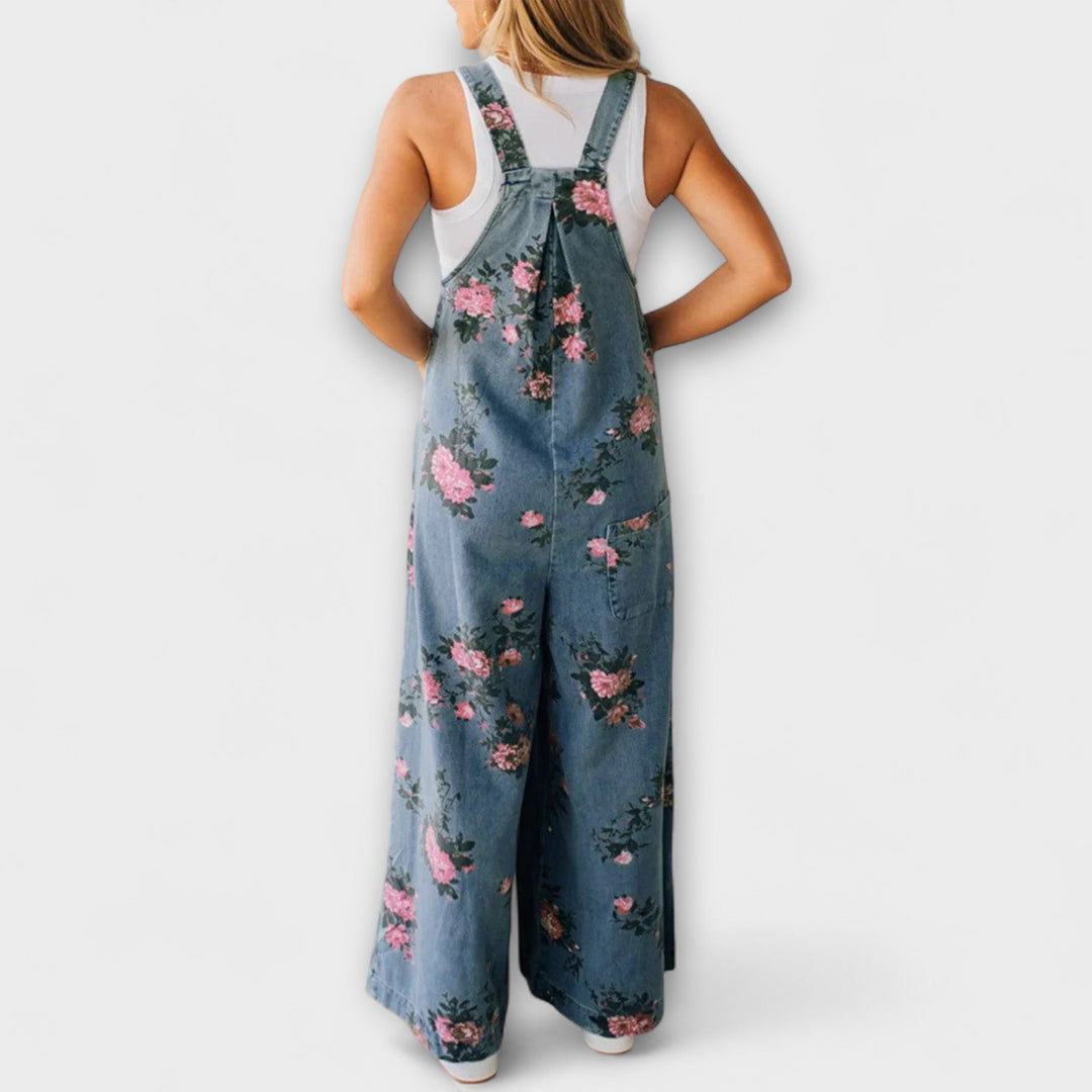 Bethany - Pantalón Salopette de Denim con Motivo Floral