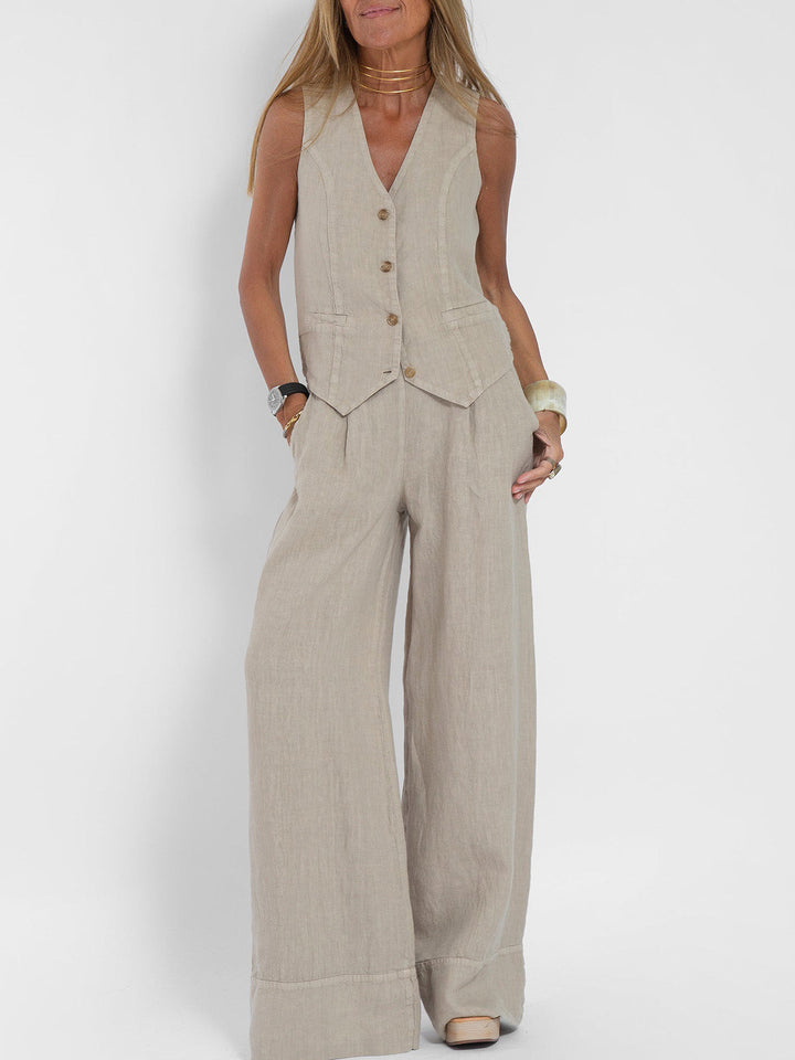 Aira - Conjunto completo de dos piezas con chaleco y pantalones de pierna ancha