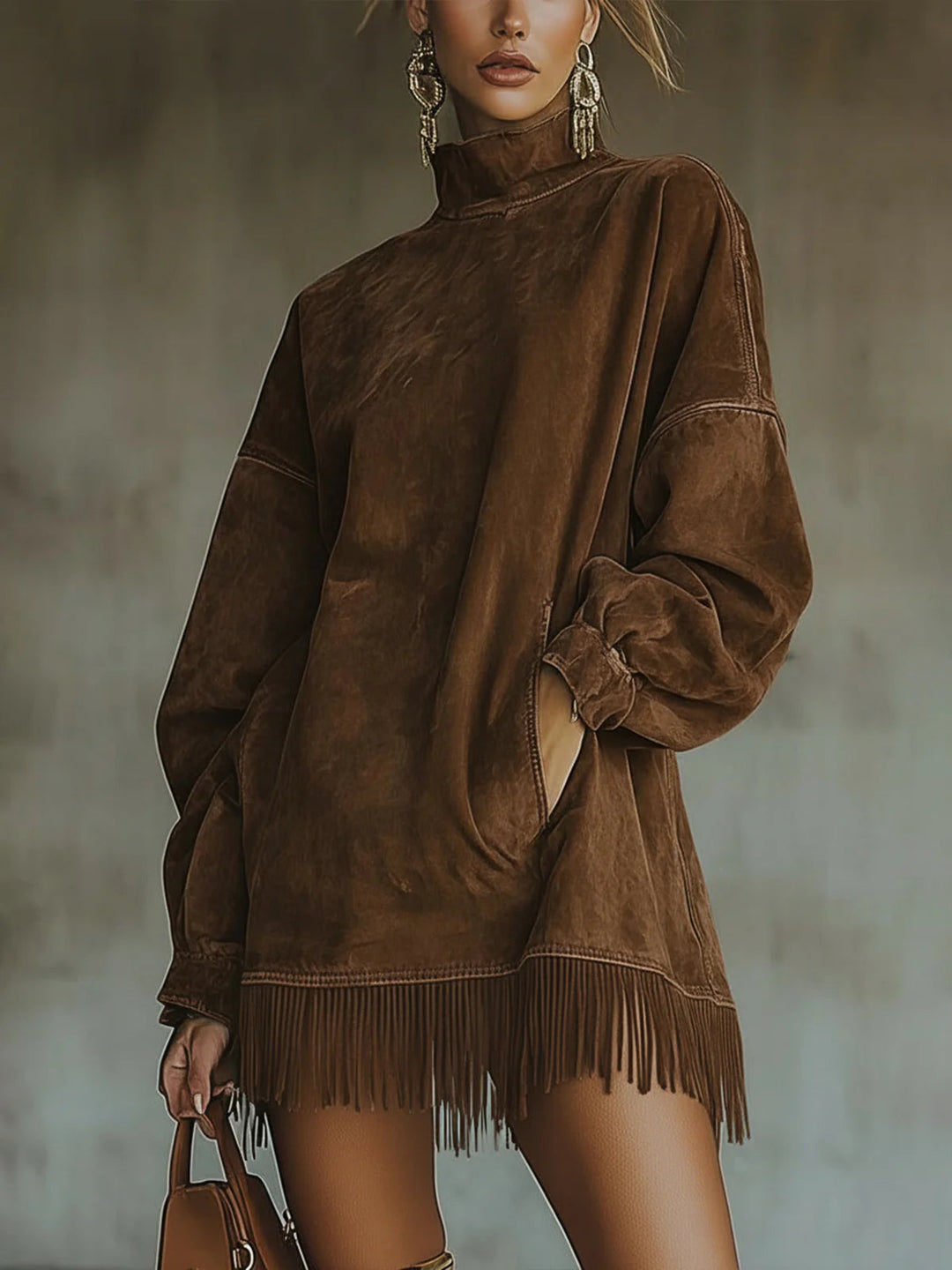 Darcie | Vestido tipo túnica de ante con flecos