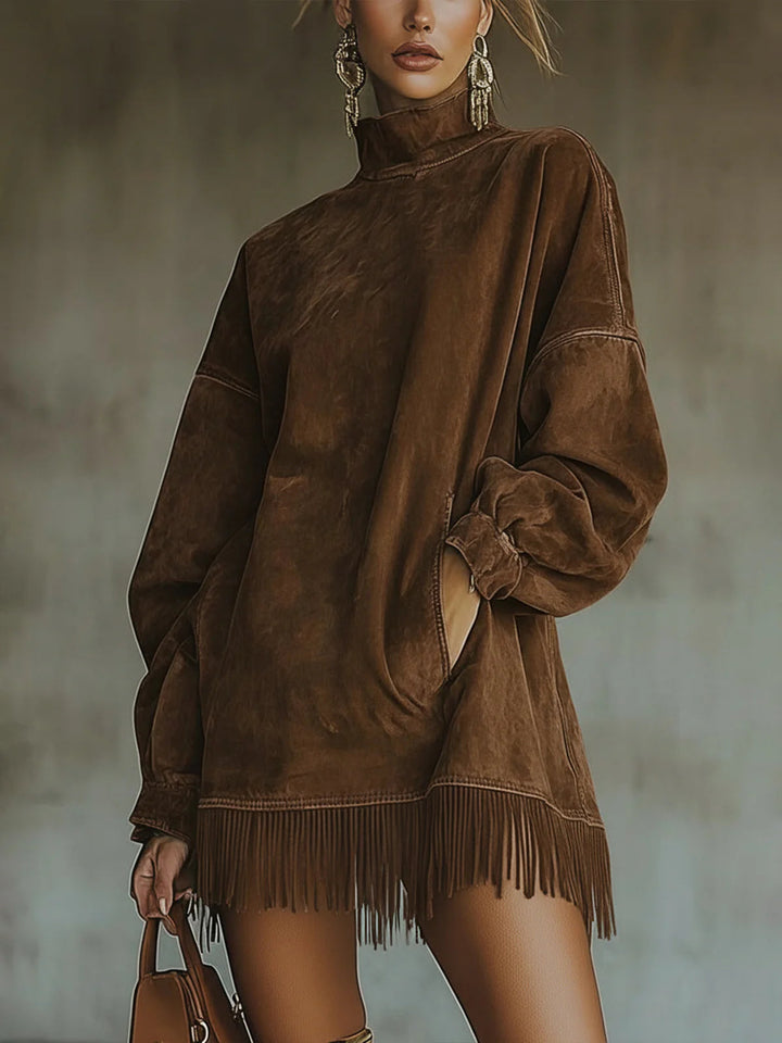 Darcie | Vestido tipo túnica de ante con flecos