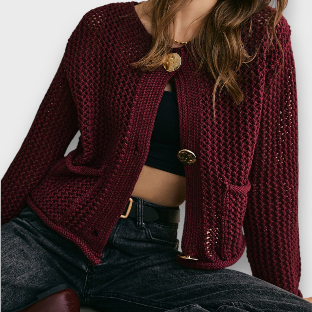 Jessa – Cárdigan en Rojo Burdeos