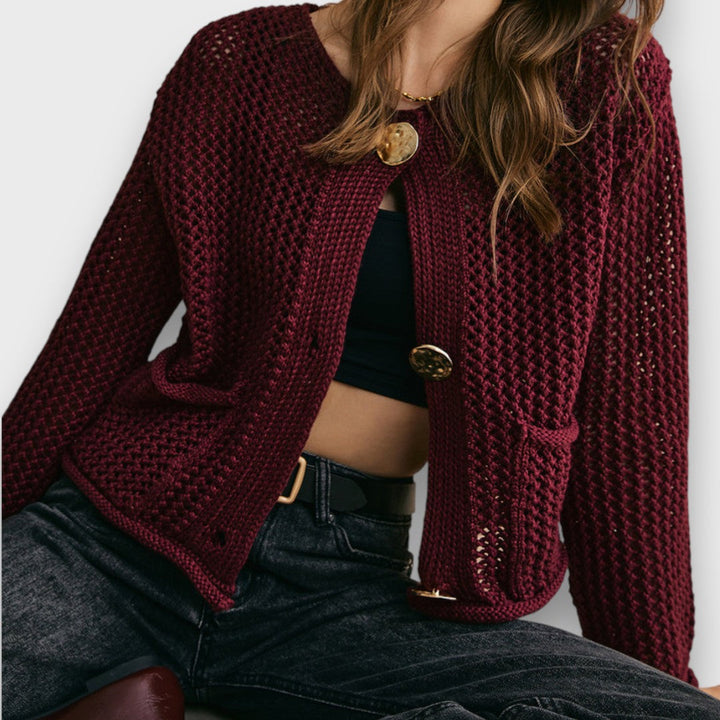 Jessa – Cárdigan en Rojo Burdeos