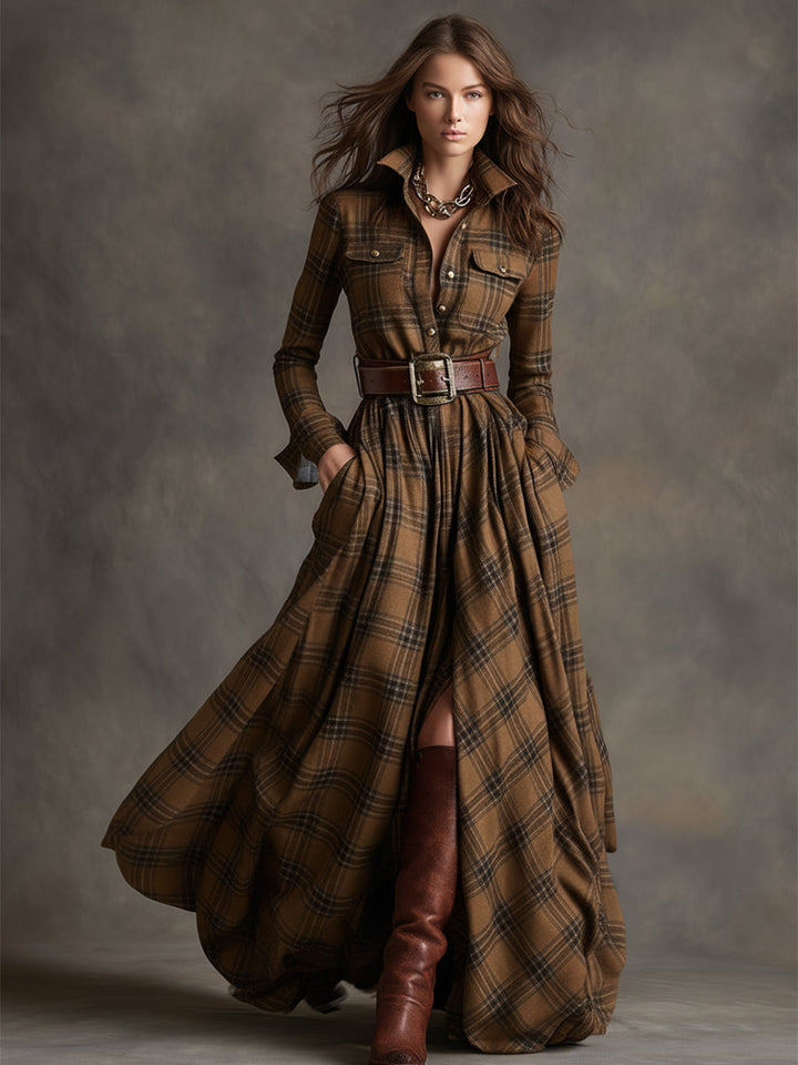 Giulietta - Vestido Camisa Maxi a Cuadros con Cintura