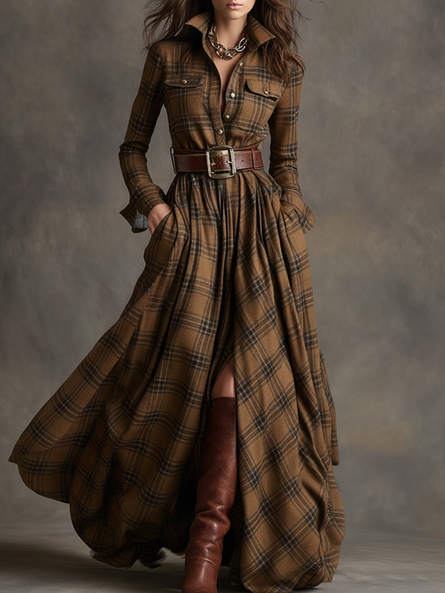 Giulietta - Vestido Camisa Maxi a Cuadros con Cintura