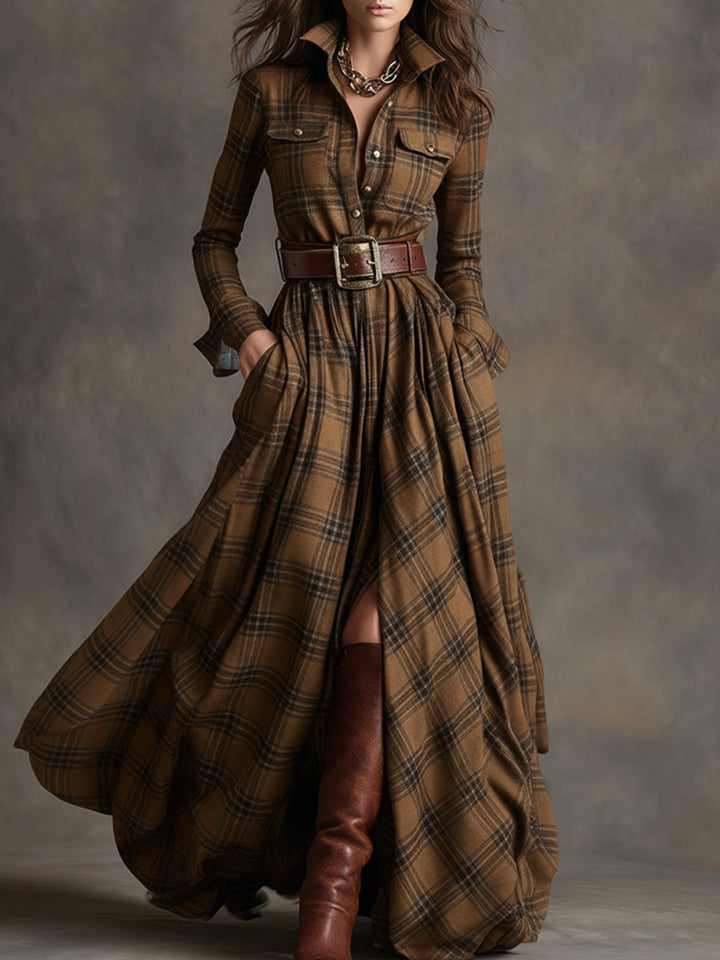 Giulietta - Vestido Camisa Maxi a Cuadros con Cintura