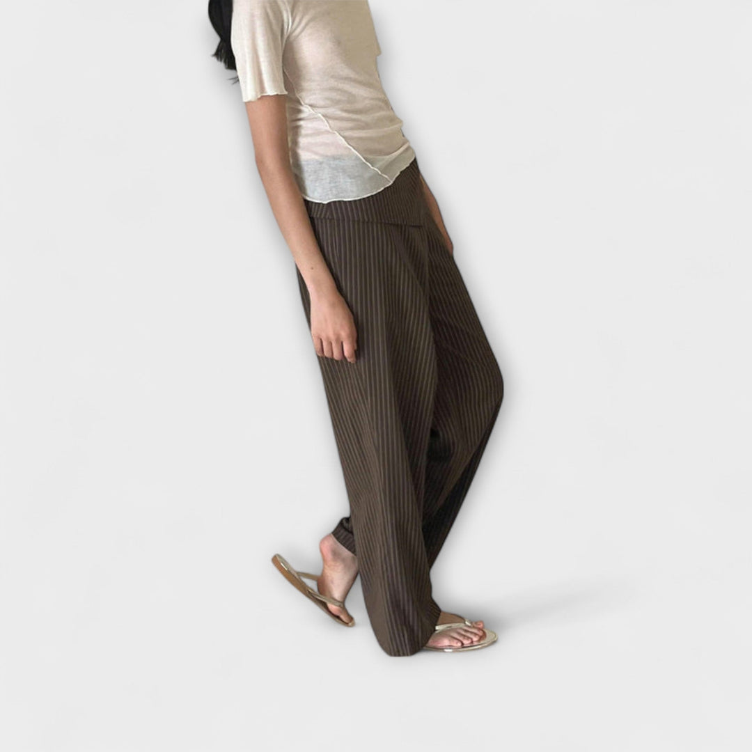 Julia - Pantalones Rayados Plegables