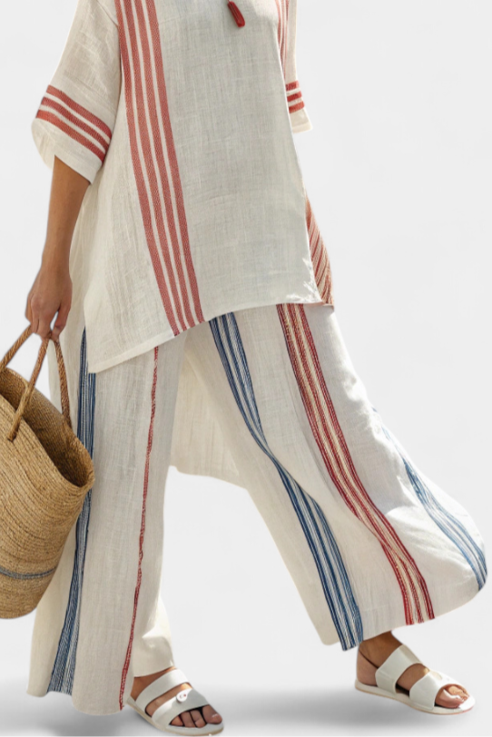 Ludovica – blusa a rayas multicolor sofisticada y pantalones mediterráneos