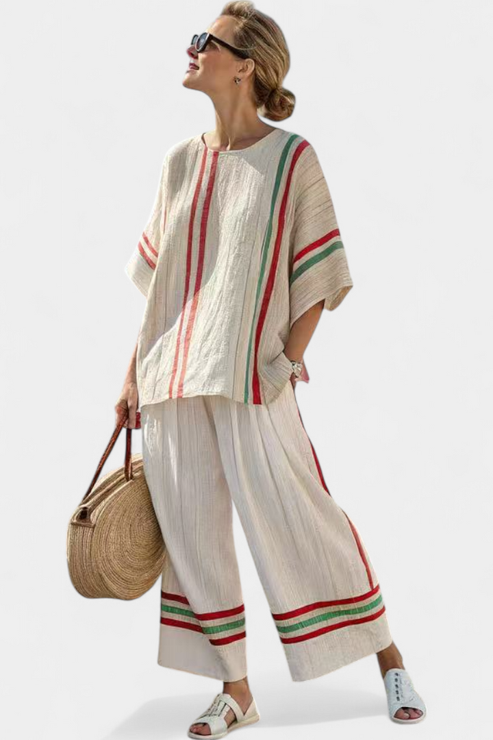 Noemi – blusa boho estampada y pantalones anchos cómodos