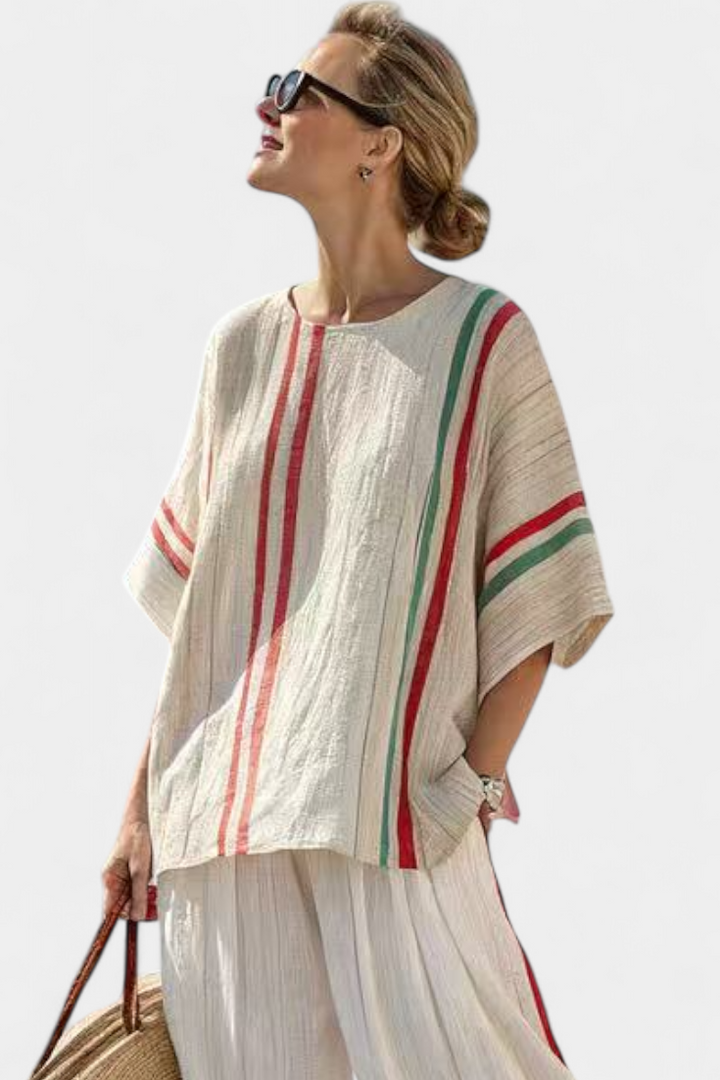 Noemi – blusa boho estampada y pantalones anchos cómodos