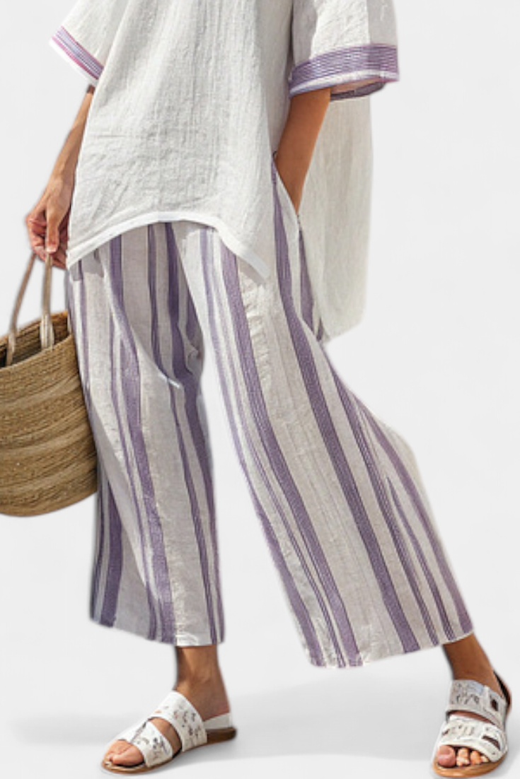 Allegra – blusa cómoda y pantalones a rayas de bambú