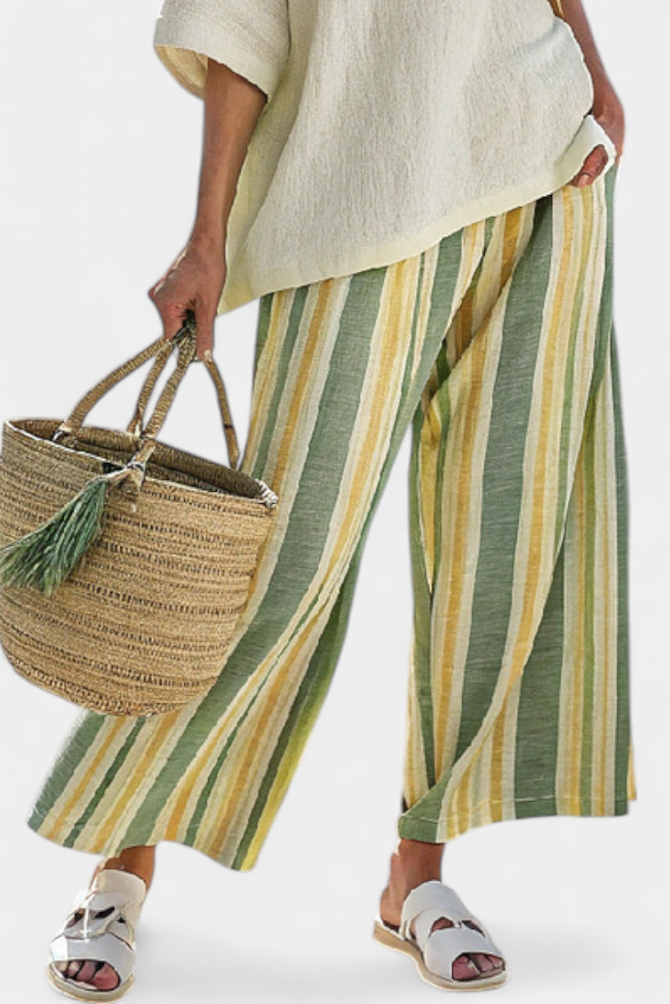 Caterina – top sofisticado y pantalones de lino a rayas
