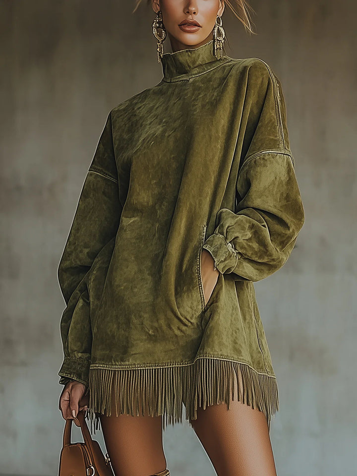 Darcie | Vestido tipo túnica de ante con flecos