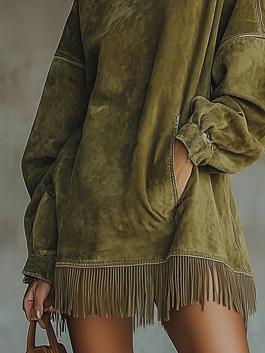 Darcie | Vestido tipo túnica de ante con flecos